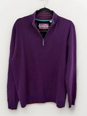 Robert Graham Sweater 1/4 Zip 100% Wool Purple Luxury Soft Mens Size XL Golfcore